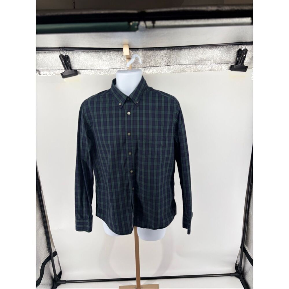 UNTUCKit Mens Large Sylvaner Shirt Dark Blue & Green Blackwatch Plaid Button Up